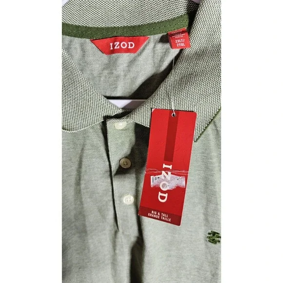 Izod Oxford Polo Shirt Mens Size 2XLT Chive Green Cotton Short Sleeve NWT - Picture 3 of 9